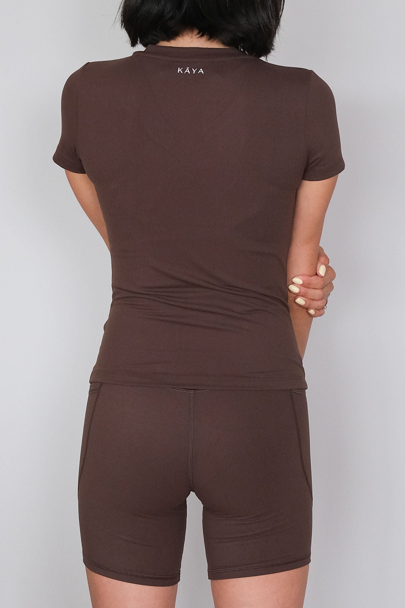 Short Sleeve Spandex Shirt - Brown