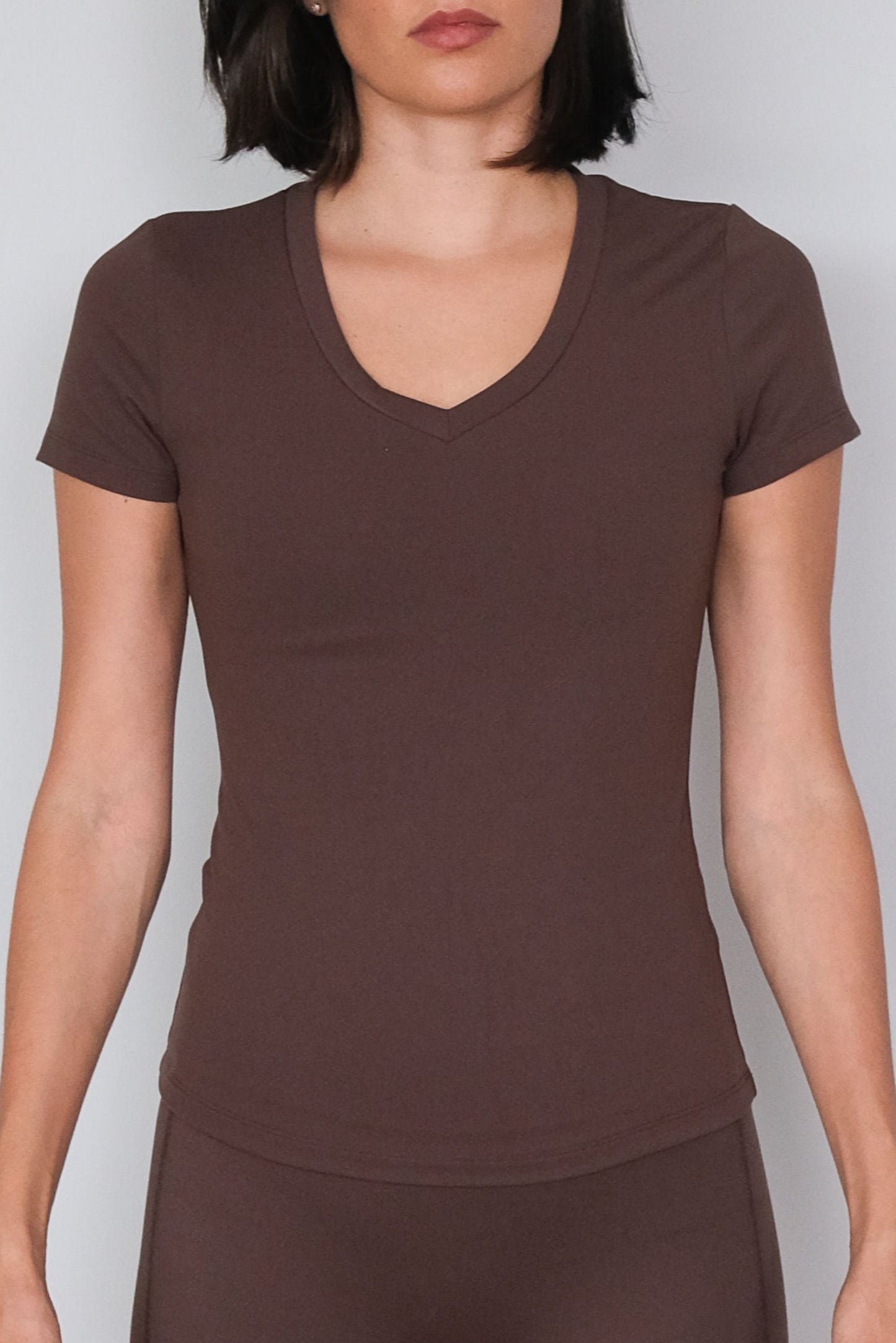 Short Sleeve Spandex Shirt - Brown