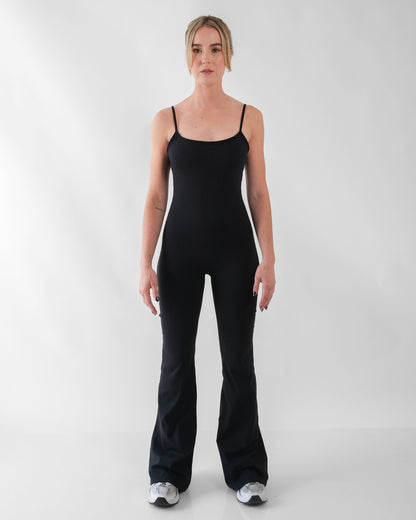 Basic Flared Pant Onesie - Black