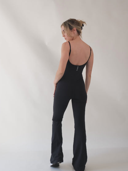 Basic Flared Pant Onesie - Black